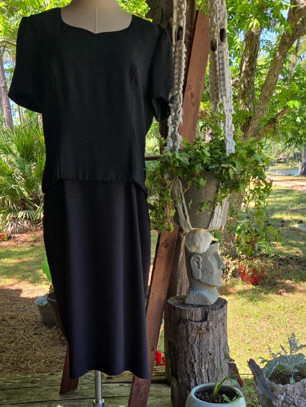 Talbots Black Layered Top Midi Dress Size 12